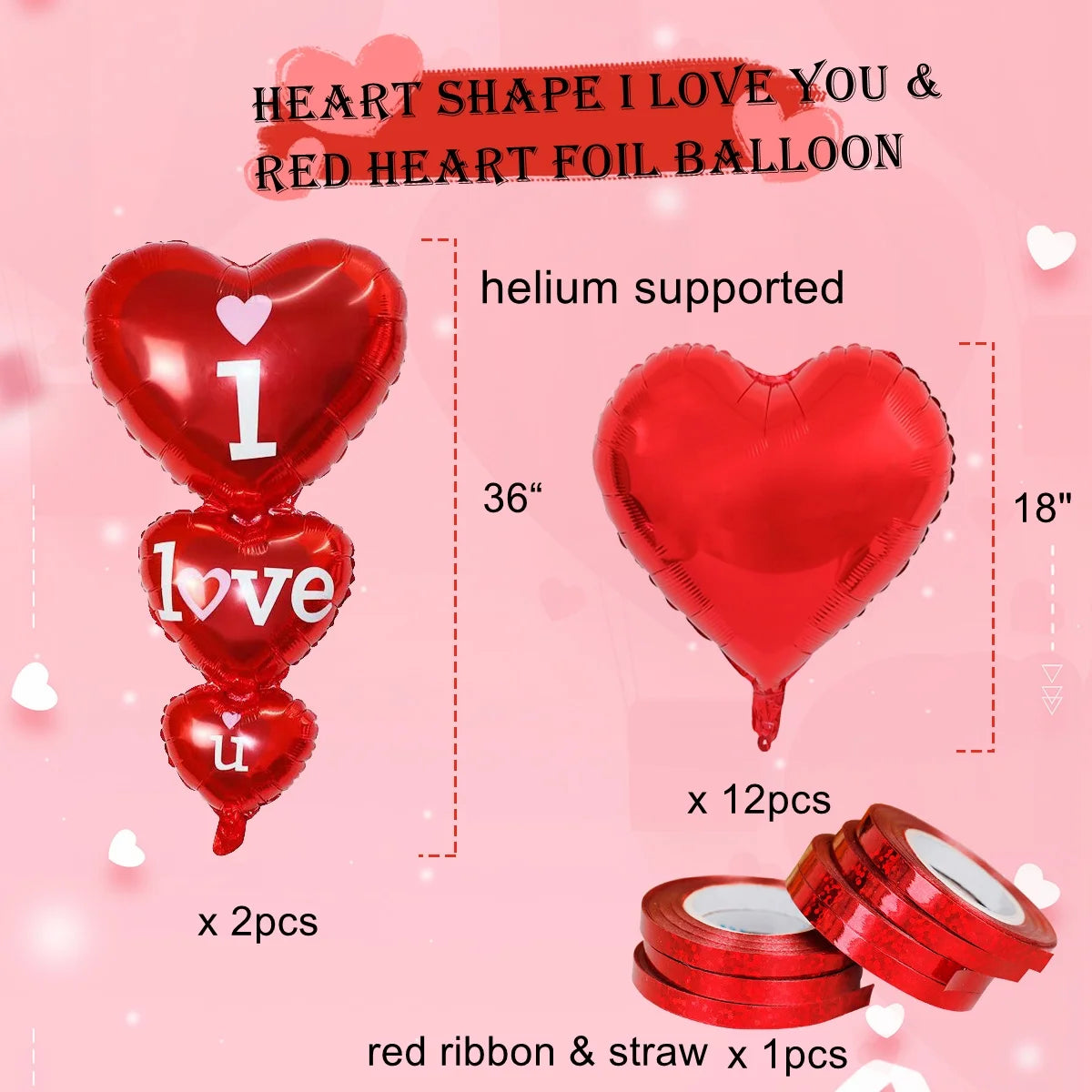 Heart Balloons Valentines Day Decorations Romantic Decorations for Special Night Red Balloons 33" Anniversary Balloons Proposal Decorations 15 Pcs