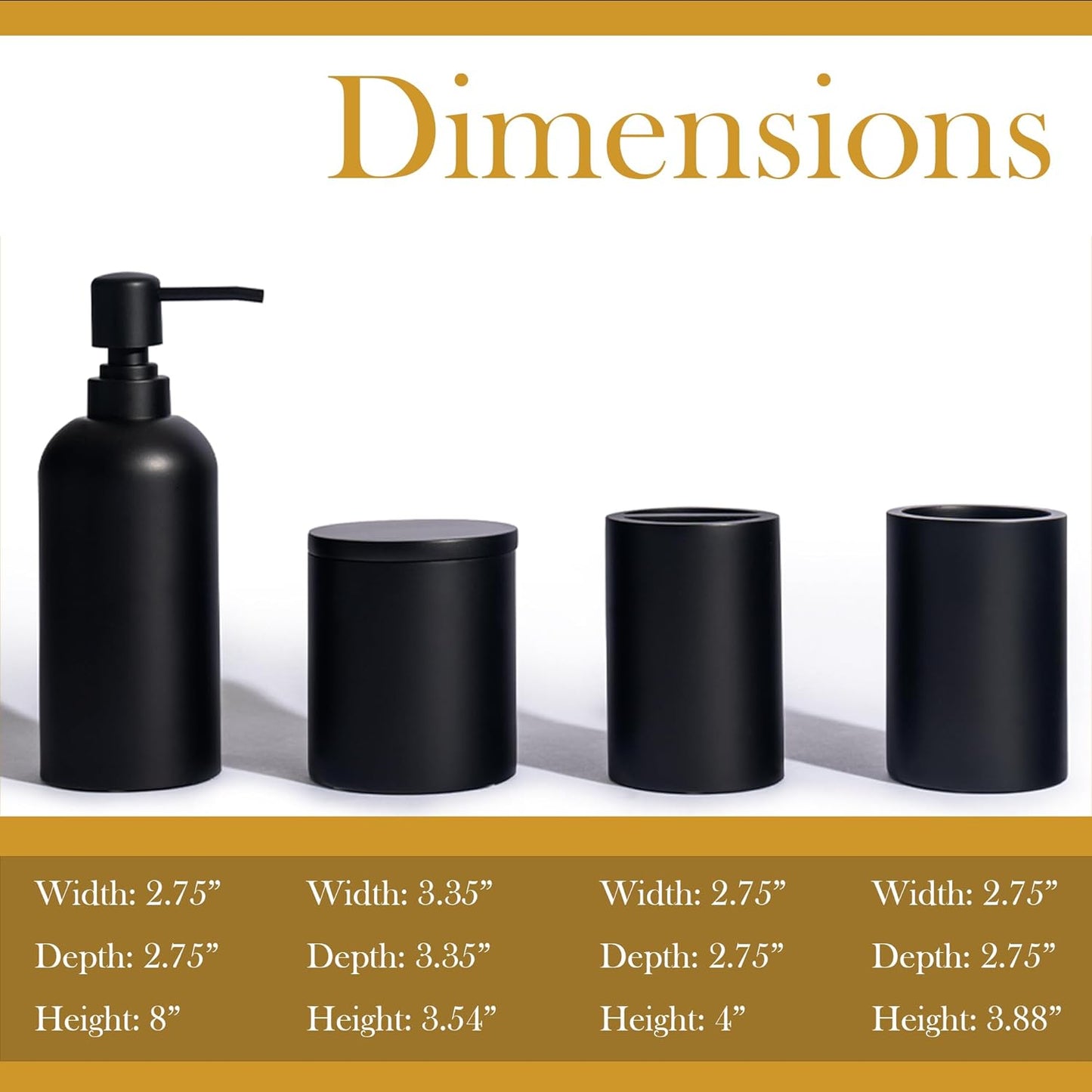 Matte Black Bathroom Accessory Set - 4-Piece Organizer Including Soap Dispenser, Q-tip Holder, Tumbler, and Toothbrush Holder