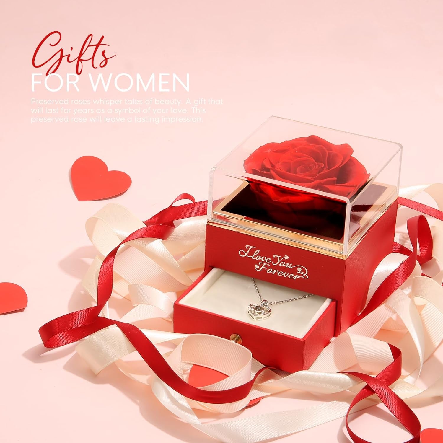 Preserved Real Red Rose - Timeless Floral Gift for Her, Ideal for Valentine's Day, Mother's Day, Christmas, Anniversaries, and Birthdays