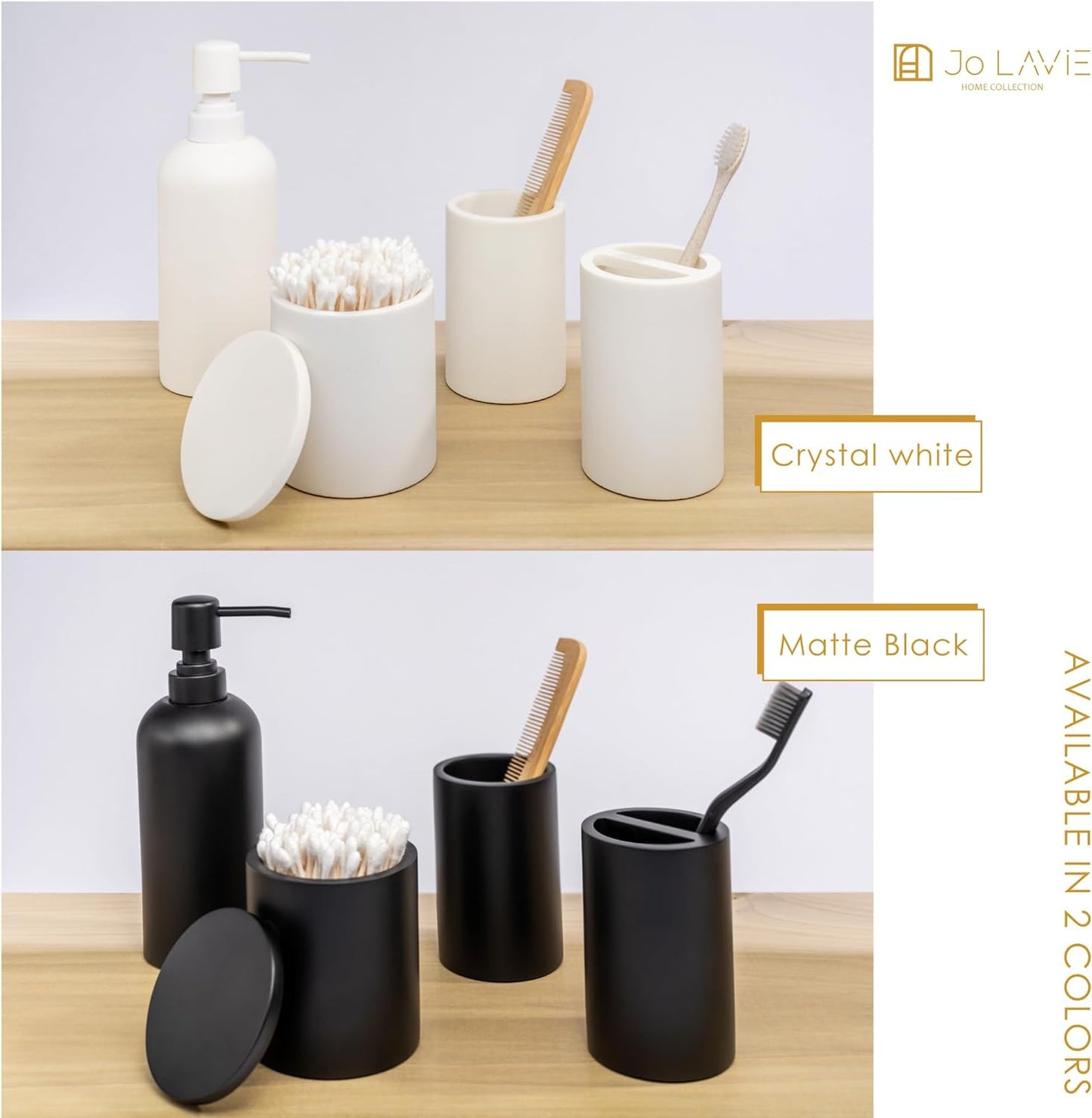 Matte Black Bathroom Accessory Set - 4-Piece Organizer Including Soap Dispenser, Q-tip Holder, Tumbler, and Toothbrush Holder