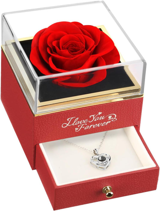 Preserved Real Red Rose - Timeless Floral Gift for Her, Ideal for Valentine's Day, Mother's Day, Christmas, Anniversaries, and Birthdays